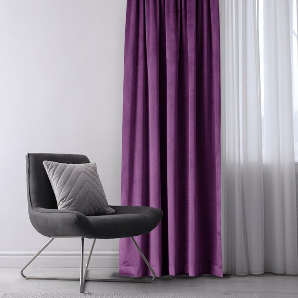 Záves AmeliaHome Velvet s multifunkčnou páskou slivkový, veľkosť 140x245