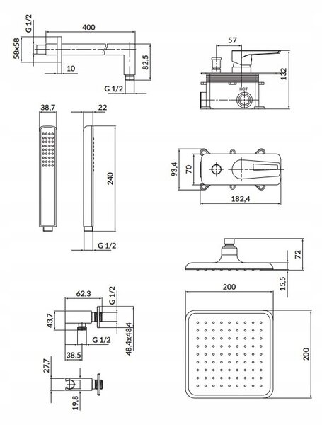 Cersanit Mille, podomietkový sprchový set B253, chrómová, S952-012
