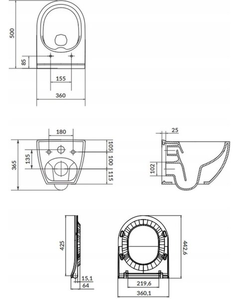 Cersanit City Square, antibakteriálne toaletné sedátko z duroplastu, biela, K98-0125