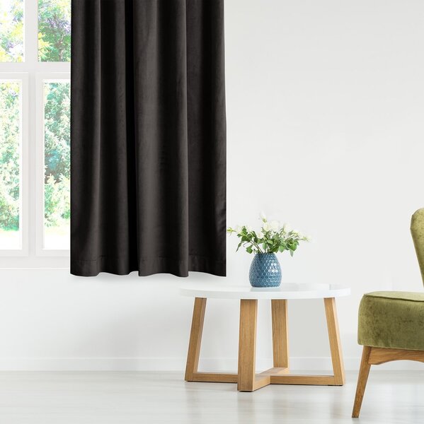 Záves AmeliaHome Velvet s multifunkčnou páskou čierny, veľkosť 140x270