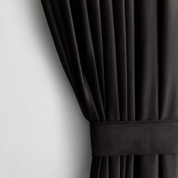 Záves AmeliaHome Velvet s multifunkčnou páskou čierny, veľkosť 140x270