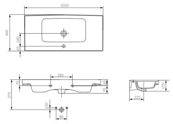 Cersanit Crea, závesná skrinka s umývadlom 100cm, set B117, dub, S801-290