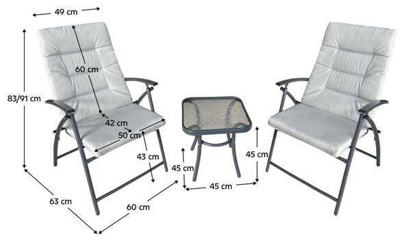 KONDELA Záhradný set 1+2, sivá/tmavosivá, MUSON