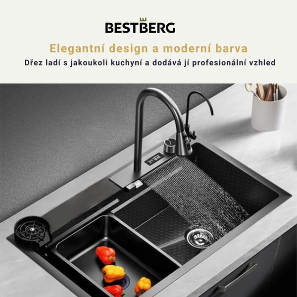 Multifunkčný smart drez BestBerg BBSS-10 / 75 x 45 x 22 cm / nerezová oceľ