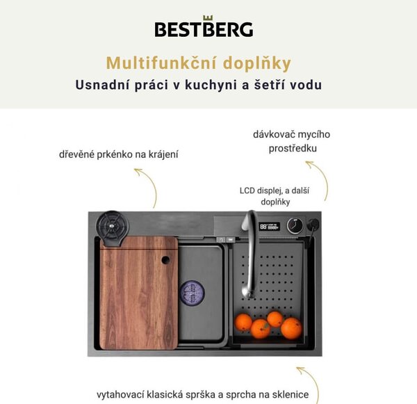 Multifunkčný smart drez BestBerg BBSS-10 / 75 x 45 x 22 cm / nerezová oceľ