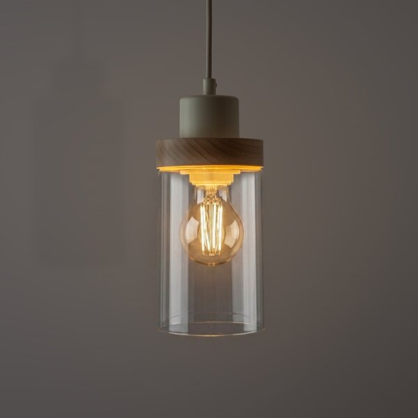 Luster na lanku WOODNEST 1xE27/15W/230V borovica/krémová