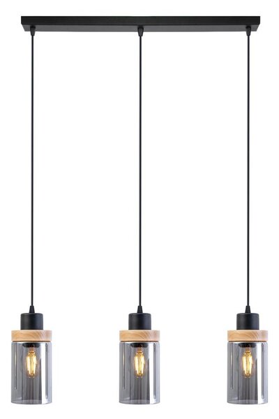 Luster na lanku WOODNEST 3xE27/15W/230V borovica/dymovo čierna