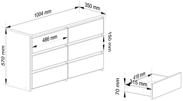 Ak furniture Komoda CL 100 cm 6 zásuviek betón/biela