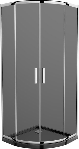 Mexen Rio, štvrťkruhový sprchovací kút s posuvnými dverami 70 x 70 cm, 5mm šedé sklo, chrómový profil + čierna sprchová vanička, 863-070-070-01-40-4170
