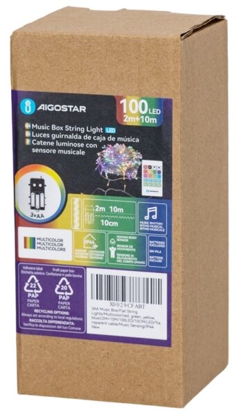 Aigostar - LED stmievateľný vonkajší reťaz so senzorom 100xLED/3xAA 12m viacfarebný + DO
