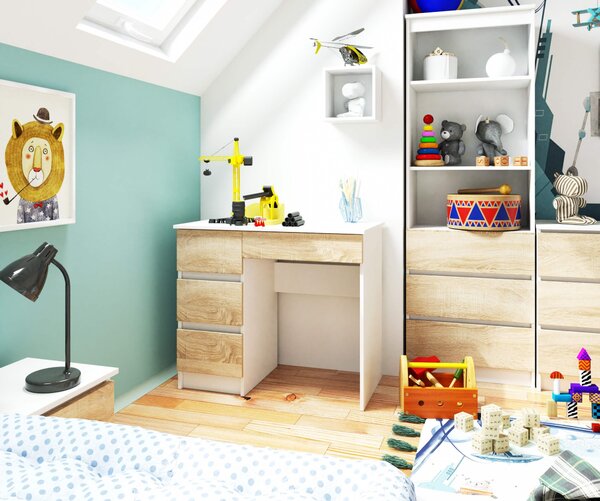 Ak furniture Písací stôl A-7 90 cm biely/dub sonoma ľavý