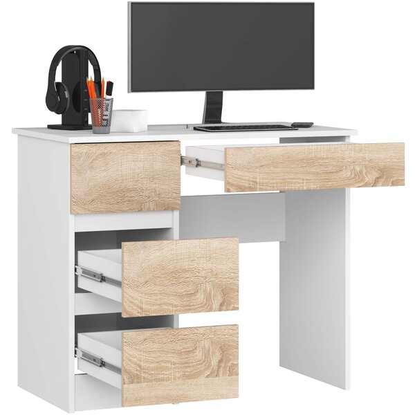 Ak furniture Písací stôl A-7 90 cm biely/dub sonoma ľavý