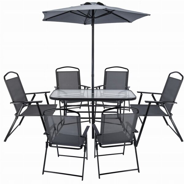 Dekorstudio Set záhradného nábytku- 6 skladaných stoličiek, stôl, slnečník