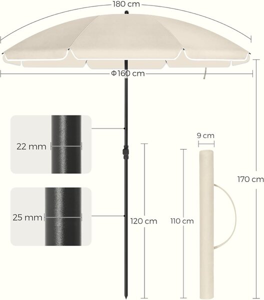 SONGMICS Záhradný slnečník s ochranným obalom UNTRA 160 cm béžový