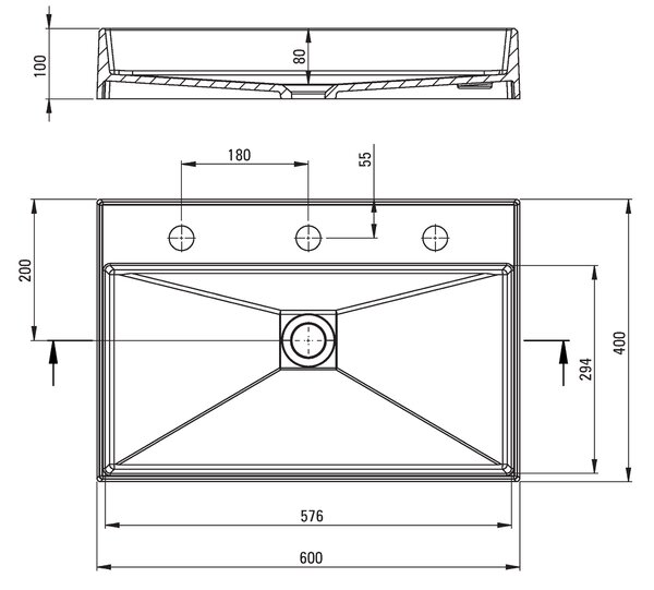 Deante Correo, granitové umývadlo na dosku 600x400x100 mm, antracitová metalíza, DEA-CQR_TU6S