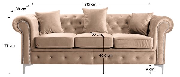 KONDELA Luxusný 3-sed, svetlohnedá Velvet látka, ROMANO