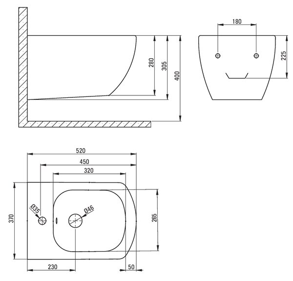 Deante Anemon, závesný bidet 52 x 37 cm Rimfree, biela, CDZ_6BPW