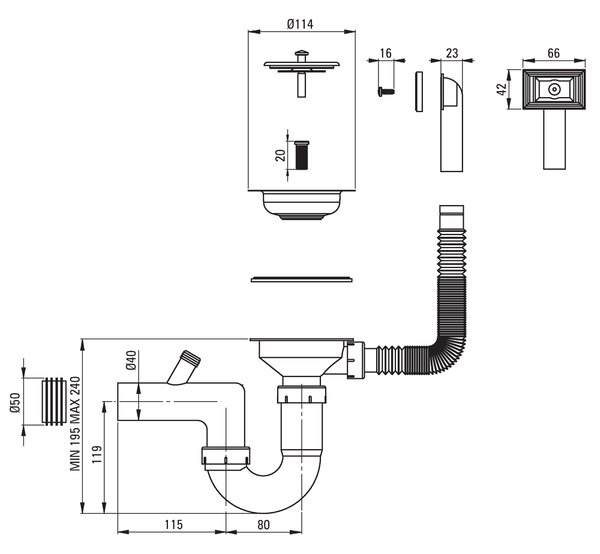 Deante Techno, nerezový drez na dosku 1-komorový B/O 500x400x150 3,5'' + sifón, vzor dekor, DEA-ZEU_310A