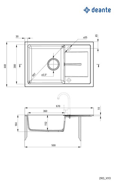 Deante Leda drez granitový 670x440x164 mm, 1-komorový, šedá metalíza, DEA-ZRD_S113