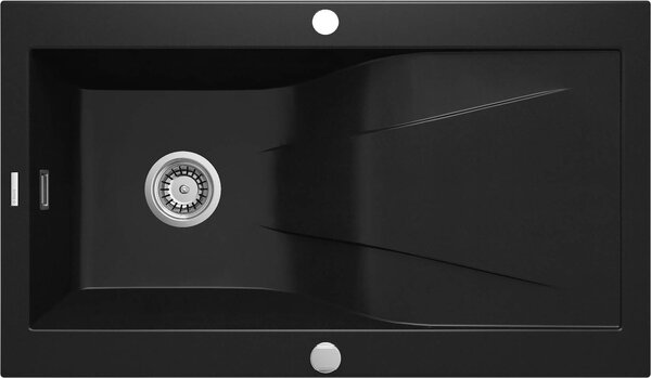Deante Rapsodia, granitový drez 860x500x210 mm Z/O, 3,5" + priestorovo úsporný sifón, 1-komorový, čierna matná, ZQR_N113