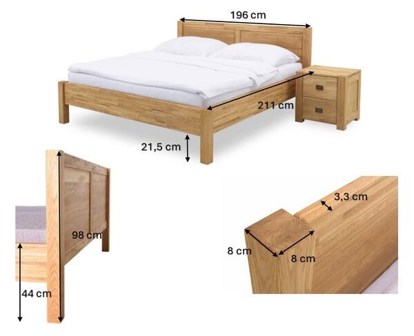 Masívna dubová posteľ Troja vrátane roštu - 90x200 cm