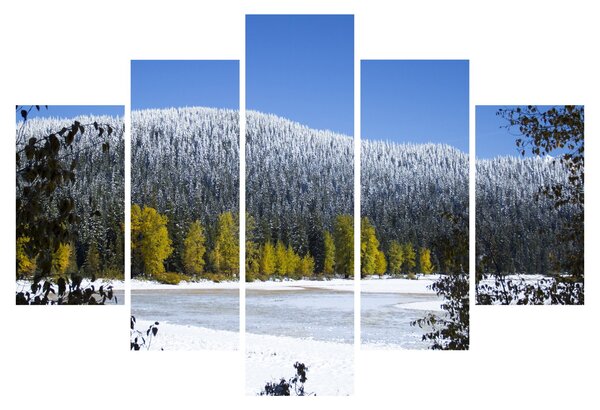 Obraz - zasnežené hory v zime (150x105 cm)