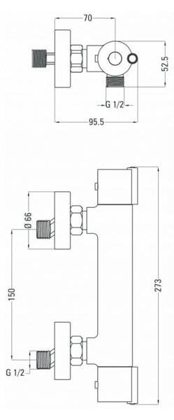 Deante Joko, termostatická sprchová batéria 150mm so spodným pripojením, chrómová, BOJ_04BT