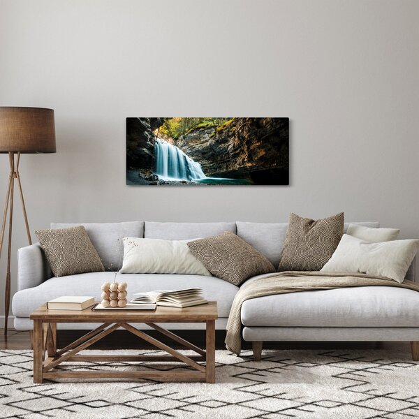 Obraz lesného vodopádu (120x50 cm)