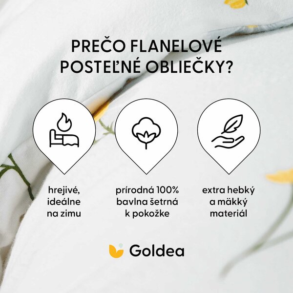 Goldea flanelové posteľné obliečky - harmanček 150 x 200 a 50 x 60 cm