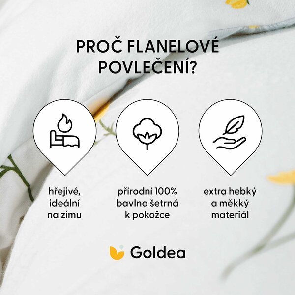 Goldea flanelové posteľné obliečky - harmanček 150 x 200 a 50 x 60 cm