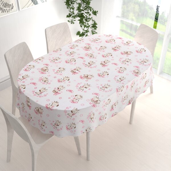 Biante Detský bavlnený oválny obrus Sandra SA-438 Ružové žirafy na bielom 50x100 cm