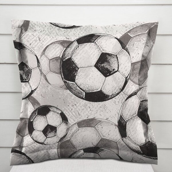 Biante Detská bavlnená obliečka na vankúš s lemom Sandra SA-776 Čierno-sivé futbalové lopty 30 x 50 cm