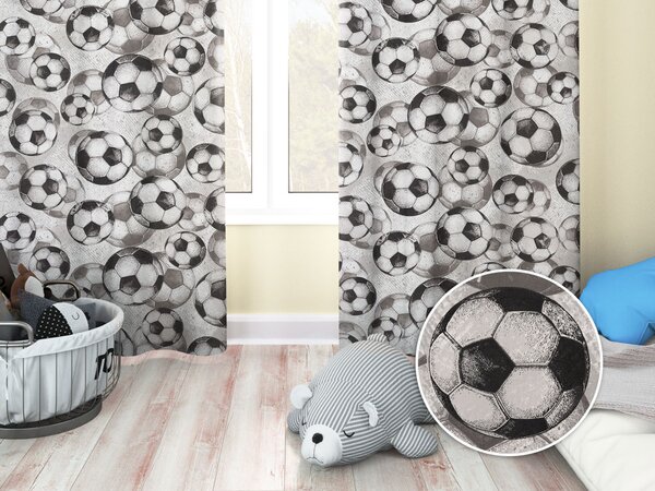 Biante Detský bavlnený záves Sandra SA-776 Čierno-sivé futbalové lopty 150x140 cm