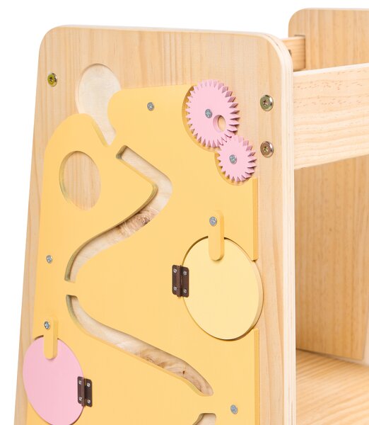 Učiaca veža do kuchyne pre deti svetlohnedá borovicové drevo so schodíkom s tabuľou montessori doplnky