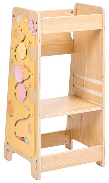 Učiaca veža do kuchyne pre deti svetlohnedá borovicové drevo so schodíkom s tabuľou montessori doplnky