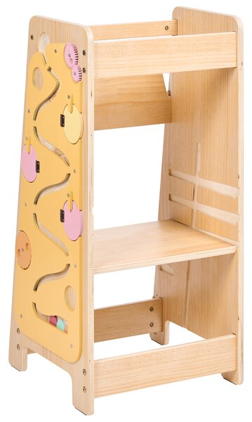 Učiaca veža do kuchyne pre deti svetlohnedá borovicové drevo so schodíkom s tabuľou montessori doplnky