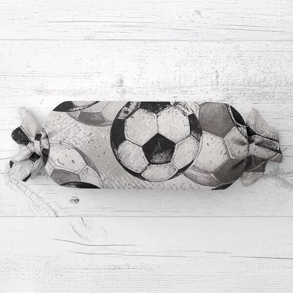 Biante Detský vankúš valec bonbon Sandra SA-776 Čierno-sivé futbalové lopty 15x40 cm