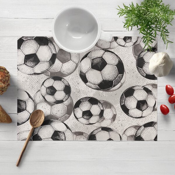 Biante Detské bavlnené prestieranie na stôl Sandra SA-776 Čierno-sivé futbalové lopty 30x40 cm