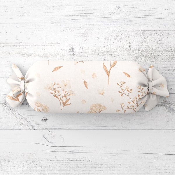 Biante Vankúš valec bonbon Sandra SA-775 Smotanovo-hnedé jarné kvietky na bielom 15x40 cm