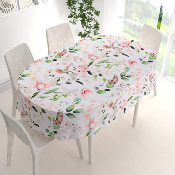 Biante Bavlnený oválny obrus Sandra SA-432 Vtáci medzi kvetmi 50x100 cm