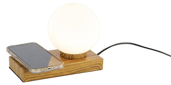 Stolná lampa natural s dotykovou a indukčnou nabíjačkou - Janneke
