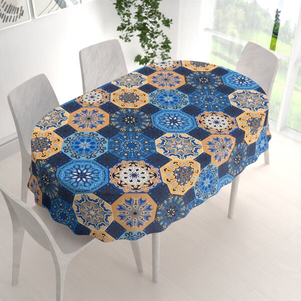 Biante Bavlnený oválny obrus Sandra SA-448 Modro-oranžové marocké dlaždice 50x100 cm