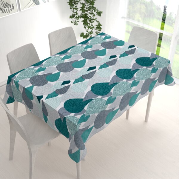 Biante Bavlnený obdĺžnikový obrus Sandra SA-444 Sivo-petrolejové kvapky s ornamentami 50x100 cm