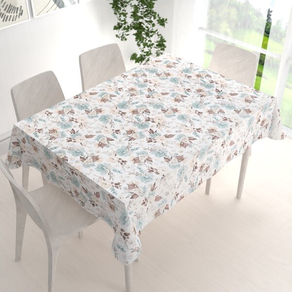 Biante Bavlnený obdĺžnikový obrus Sandra SA-451 Žlto-hnedo-mintové ruže na bielom 50x100 cm