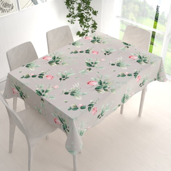 Biante Bavlnený obdĺžnikový obrus Sandra SA-452 Ružové kvety na sivom 50x100 cm