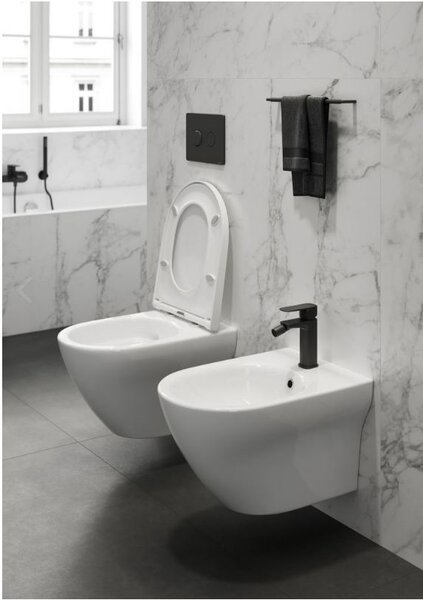 Cersanit Larga Oval CleanOn - závesná wc misa so SLIM sedátkom z duroplastu, biela, S701-472