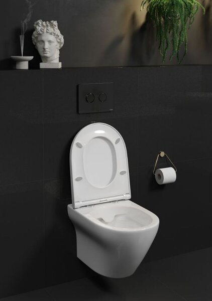 Cersanit Larga Oval CleanOn - závesná wc misa so SLIM sedátkom z duroplastu, biela, S701-472