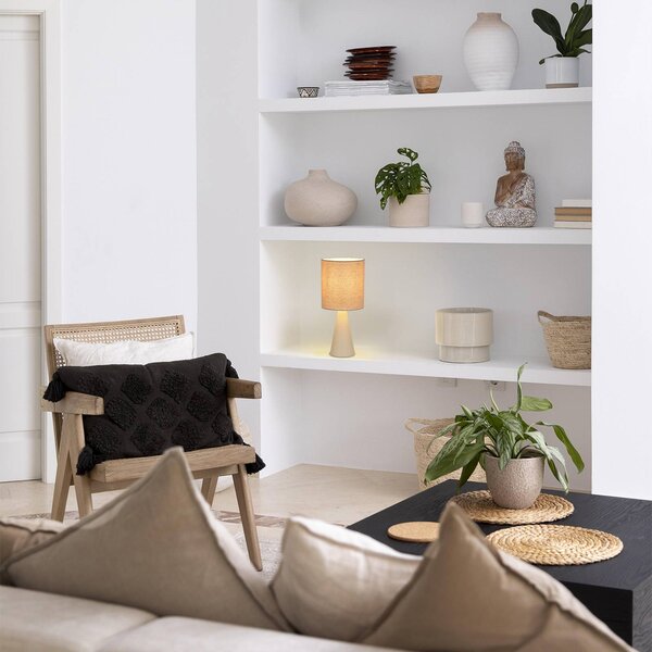 COREP Stolová lampa Sally, farba slonovej kosti/béžová, výška 33 cm, kov, Krémová / jantárovo žltá, Obývacia izba / jedáleň, kov, Moderný, Stojacie svietidlo