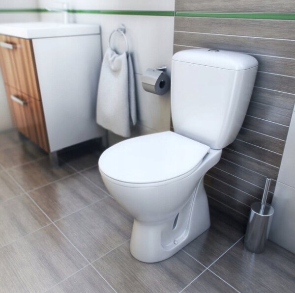 Cersanit President, kombi wc so splachovaním 3/6l, vertikálny odpad, prívod vody z boku nádrže a antibakteriálnym sedátkom z duroplastu, biela, K08-0…