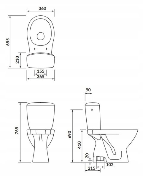 Cersanit Kaskáda, kombi wc so splachovaním 3/6l, vertikálny odpad + sedátko s polypropylénu, biela, K100-207